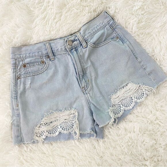 American Eagle Light Blue Jean Shorts with Lace - Picture 1 of 5
